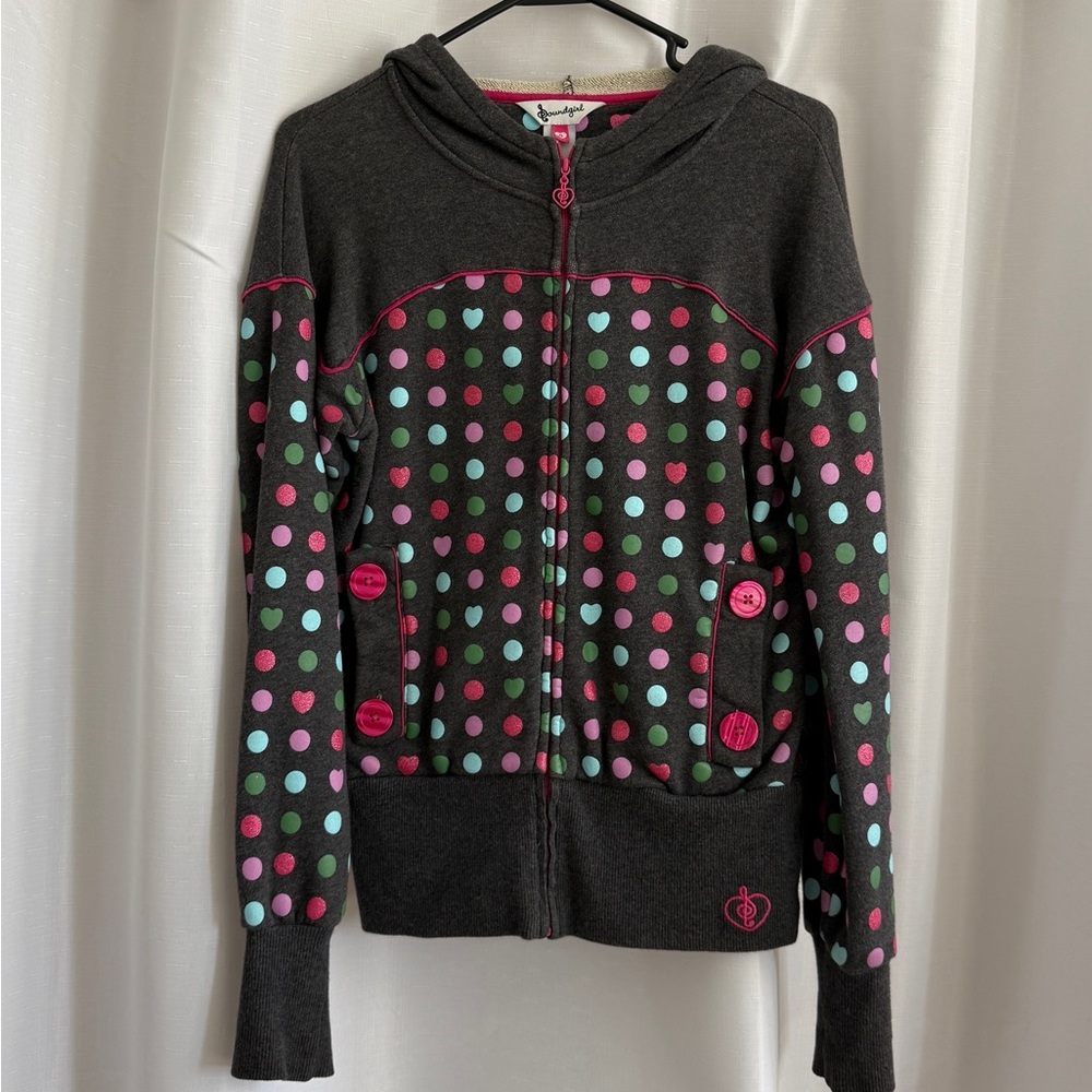 Soundgirl Black and Pink Polka Dot Hoodie